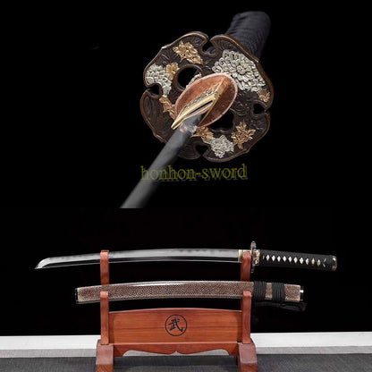 Épée de samouraï japonaise en acier plié noir, katana, lame tranchante faite à la main, noire 