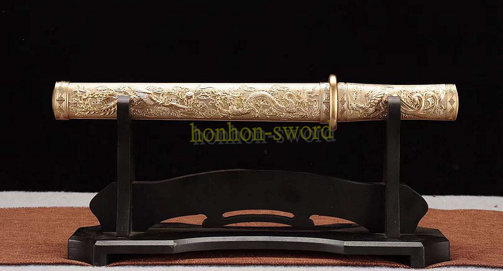 Japanisches Samurai-Schwert Katana aus schwarzem gefaltetem Stahl, Full Tang, handgefertigt, scharfe Klinge, schwarz 