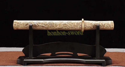 Japanisches Samurai-Schwert Katana aus schwarzem gefaltetem Stahl, Full Tang, handgefertigt, scharfe Klinge, schwarz 