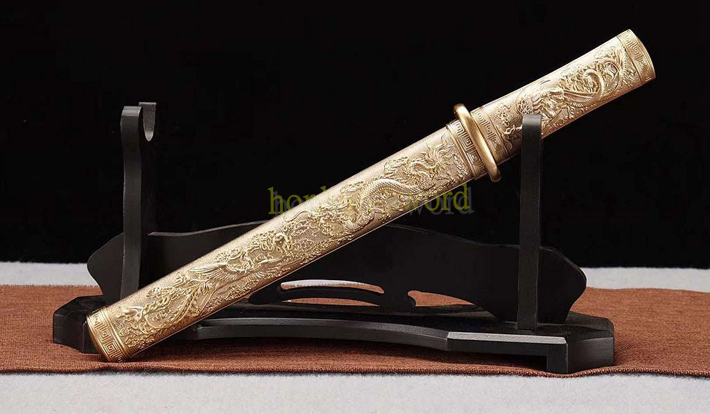 Japanisches Samurai-Schwert Katana aus schwarzem gefaltetem Stahl, Full Tang, handgefertigt, scharfe Klinge, schwarz 