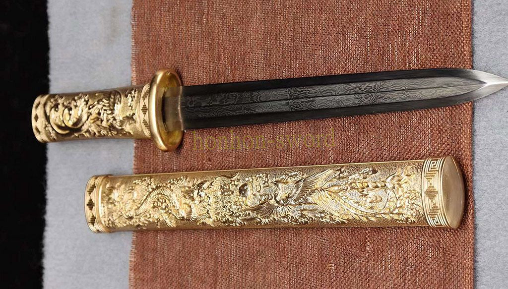 Japanisches Samurai-Schwert Katana aus schwarzem gefaltetem Stahl, Full Tang, handgefertigt, scharfe Klinge, schwarz 