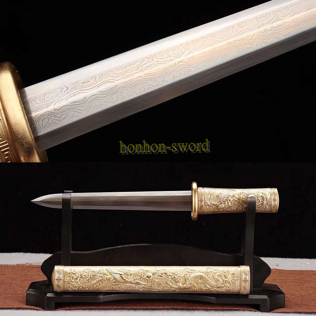 Japanisches Samurai-Schwert Katana aus schwarzem gefaltetem Stahl, Full Tang, handgefertigt, scharfe Klinge, schwarz 