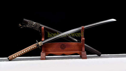 Épée de samouraï japonaise en acier plié noir, katana, lame tranchante faite à la main, noire 