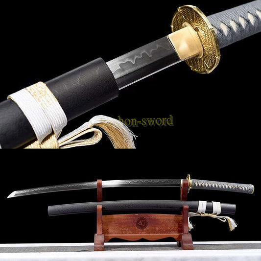 Épée de samouraï japonaise en acier plié noir, katana, lame tranchante faite à la main, noire 