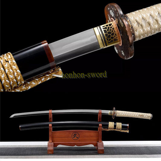 Épée de samouraï japonaise en acier plié noir, katana, lame tranchante faite à la main, noire 