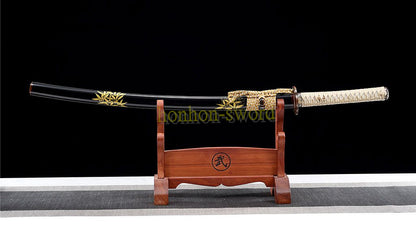 Épée de samouraï japonaise en acier plié noir, katana, lame tranchante faite à la main, noire 