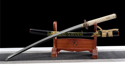 Épée de samouraï japonaise en acier plié noir, katana, lame tranchante faite à la main, noire 