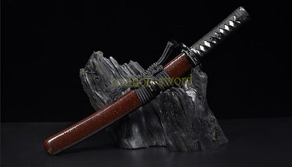 Damascus Folded Steel Clay Tempered Tanto Japanese Samurai Short Sword for Battle