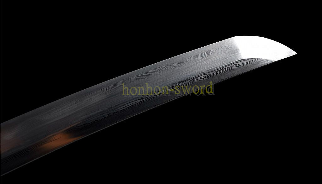 Damascus Folded Steel Clay Tempered Tanto Japanese Samurai Short Sword for Battle
