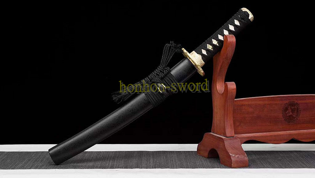 Épée de samouraï japonaise en acier plié noir, katana, lame tranchante faite à la main, noire 