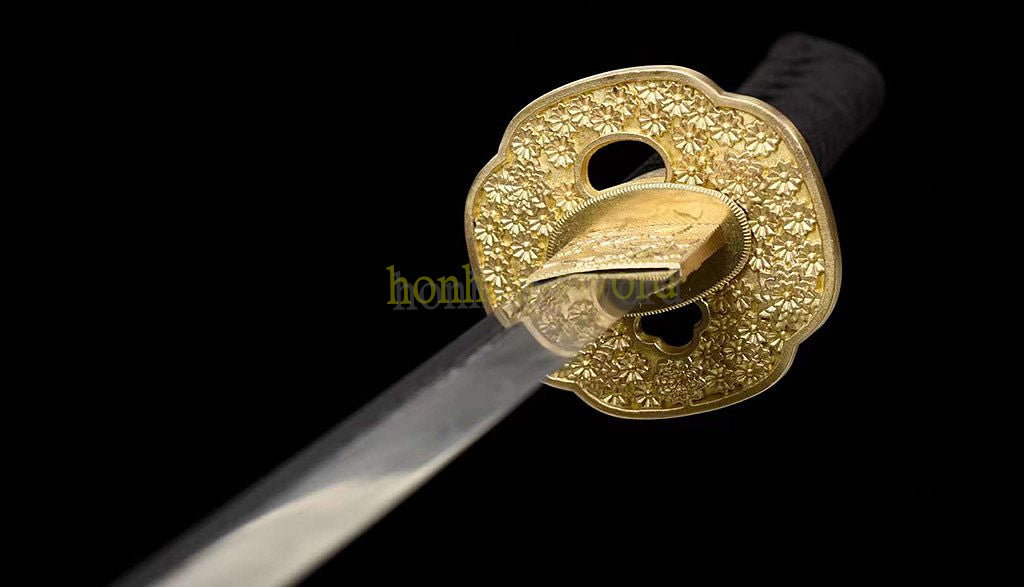 Épée de samouraï japonaise en acier plié noir, katana, lame tranchante faite à la main, noire 