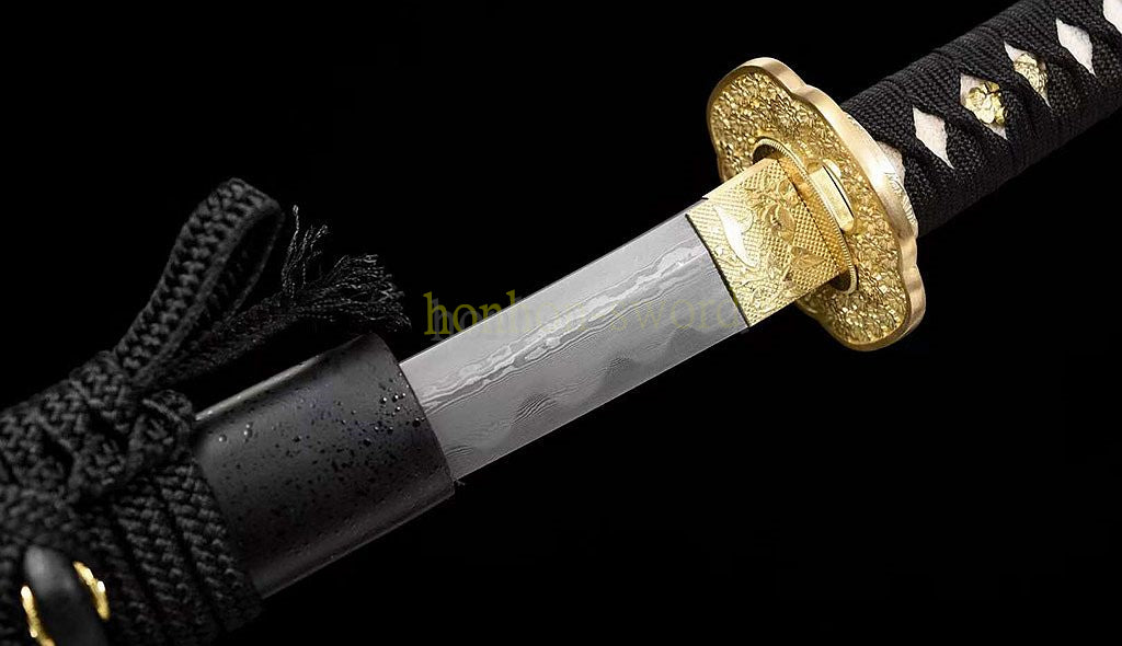 Épée de samouraï japonaise en acier plié noir, katana, lame tranchante faite à la main, noire 