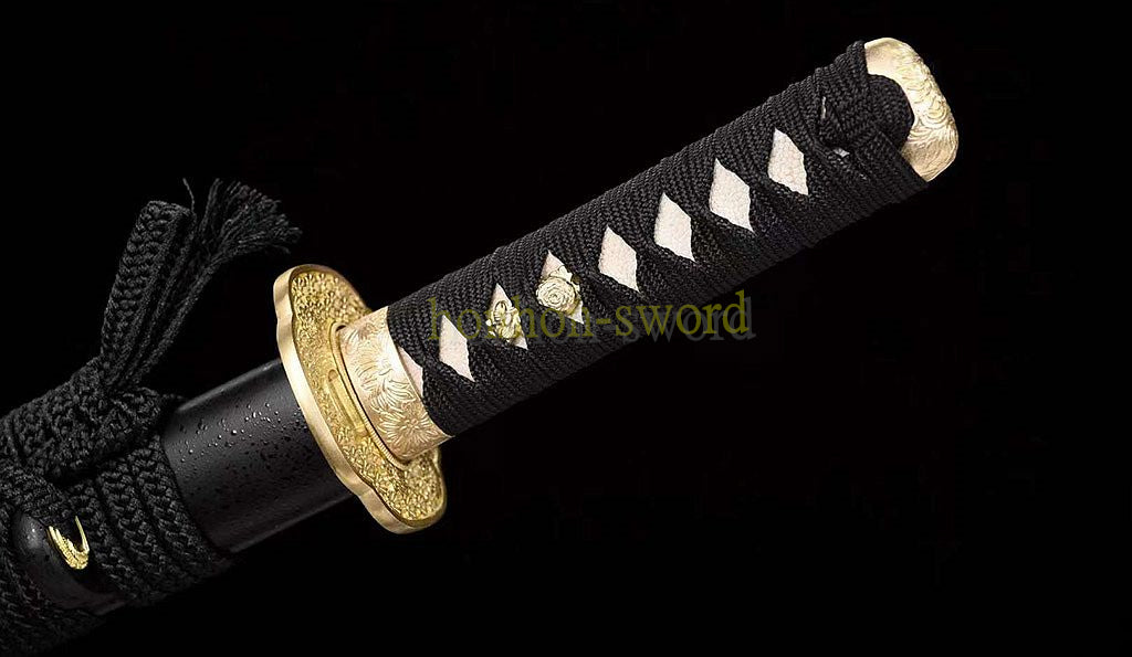 Épée de samouraï japonaise en acier plié noir, katana, lame tranchante faite à la main, noire 