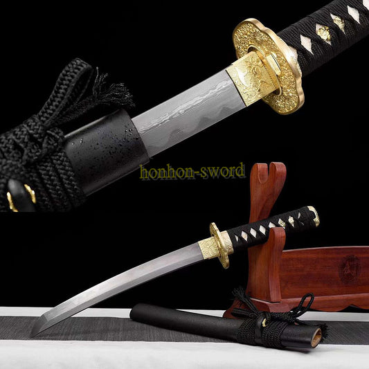 Épée de samouraï japonaise en acier plié noir, katana, lame tranchante faite à la main, noire 