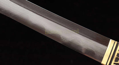 Japanisches Samurai-Schwert Katana aus schwarzem gefaltetem Stahl, Full Tang, handgefertigt, scharfe Klinge, schwarz 