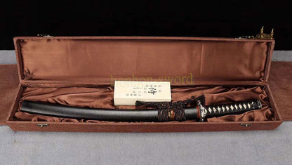 Japanisches Samurai-Schwert Katana aus schwarzem gefaltetem Stahl, Full Tang, handgefertigt, scharfe Klinge, schwarz 