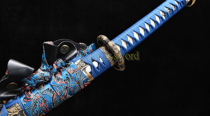 Japanisches Samurai-Schwert Katana aus schwarzem gefaltetem Stahl, Full Tang, handgefertigt, scharfe Klinge, schwarz 