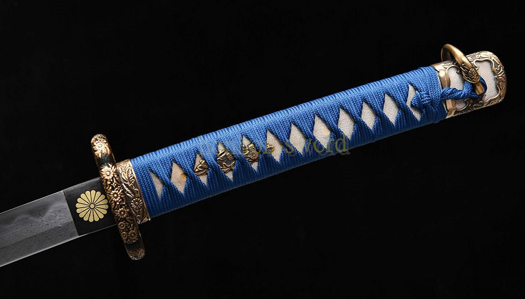 Japanisches Samurai-Schwert Katana aus schwarzem gefaltetem Stahl, Full Tang, handgefertigt, scharfe Klinge, schwarz 