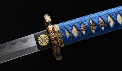 Japanisches Samurai-Schwert Katana aus schwarzem gefaltetem Stahl, Full Tang, handgefertigt, scharfe Klinge, schwarz 