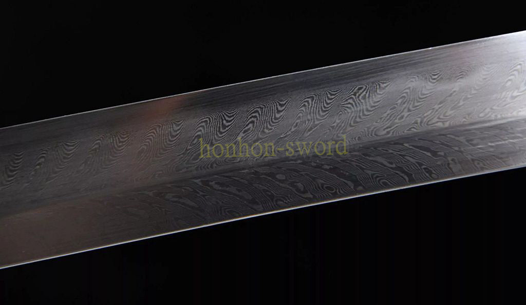 Japanisches Samurai-Schwert Katana aus schwarzem gefaltetem Stahl, Full Tang, handgefertigt, scharfe Klinge, schwarz 