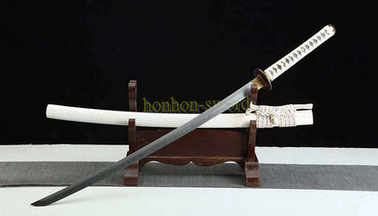 Japanisches Samurai-Schwert Katana aus schwarzem gefaltetem Stahl, Full Tang, handgefertigt, scharfe Klinge, schwarz 