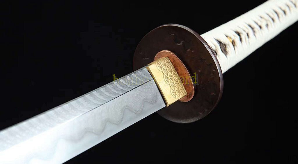 Japanisches Samurai-Schwert Katana aus schwarzem gefaltetem Stahl, Full Tang, handgefertigt, scharfe Klinge, schwarz 