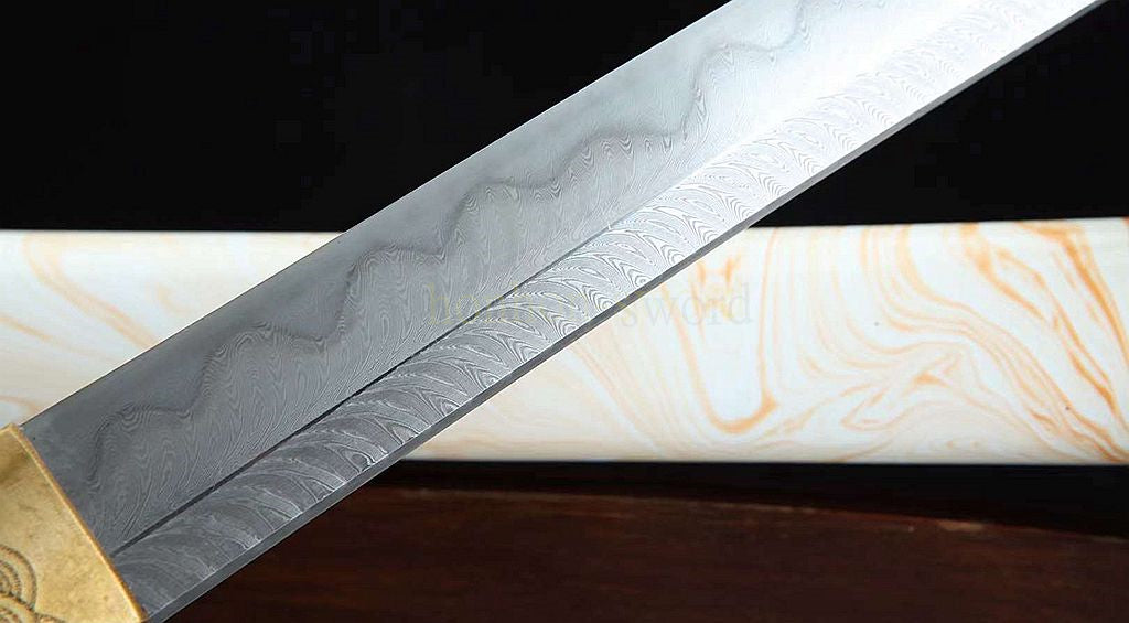 Japanisches Samurai-Schwert Katana aus schwarzem gefaltetem Stahl, Full Tang, handgefertigt, scharfe Klinge, schwarz 