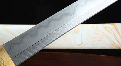 Japanisches Samurai-Schwert Katana aus schwarzem gefaltetem Stahl, Full Tang, handgefertigt, scharfe Klinge, schwarz 