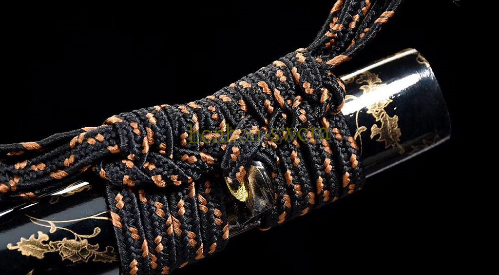 Japanisches Samurai-Schwert Katana aus schwarzem gefaltetem Stahl, Full Tang, handgefertigt, scharfe Klinge, schwarz 