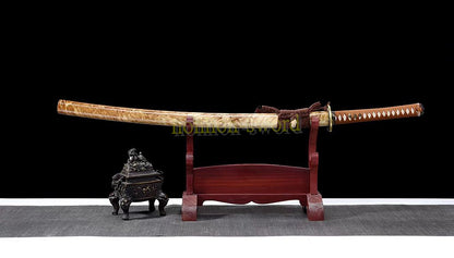 Japanisches Samurai-Schwert Katana aus schwarzem gefaltetem Stahl, Full Tang, handgefertigt, scharfe Klinge, schwarz 