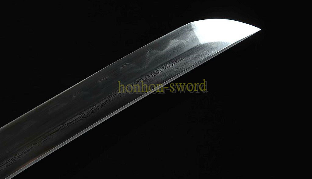 Japanisches Samurai-Schwert Katana aus schwarzem gefaltetem Stahl, Full Tang, handgefertigt, scharfe Klinge, schwarz 