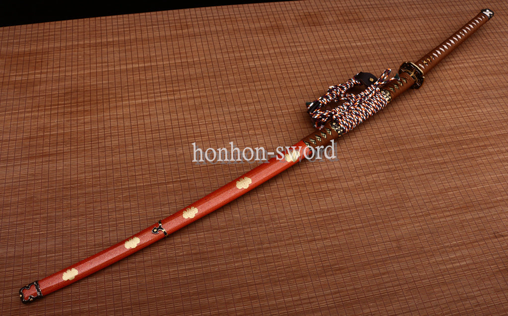 Japanisches Samurai-Schwert Katana aus schwarzem gefaltetem Stahl, Full Tang, handgefertigt, scharfe Klinge, schwarz 