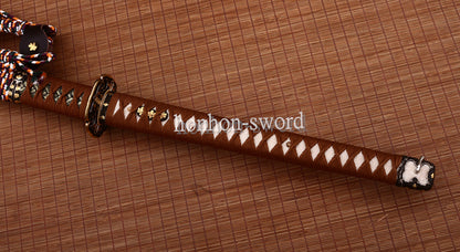 Japanisches Samurai-Schwert Katana aus schwarzem gefaltetem Stahl, Full Tang, handgefertigt, scharfe Klinge, schwarz 