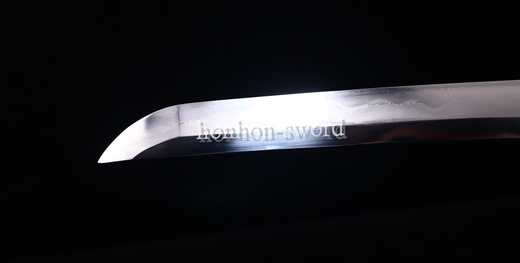 Japanisches Samurai-Schwert Katana aus schwarzem gefaltetem Stahl, Full Tang, handgefertigt, scharfe Klinge, schwarz 