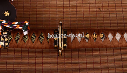 Japanisches Samurai-Schwert Katana aus schwarzem gefaltetem Stahl, Full Tang, handgefertigt, scharfe Klinge, schwarz 