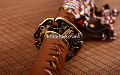 Japanisches Samurai-Schwert Katana aus schwarzem gefaltetem Stahl, Full Tang, handgefertigt, scharfe Klinge, schwarz 