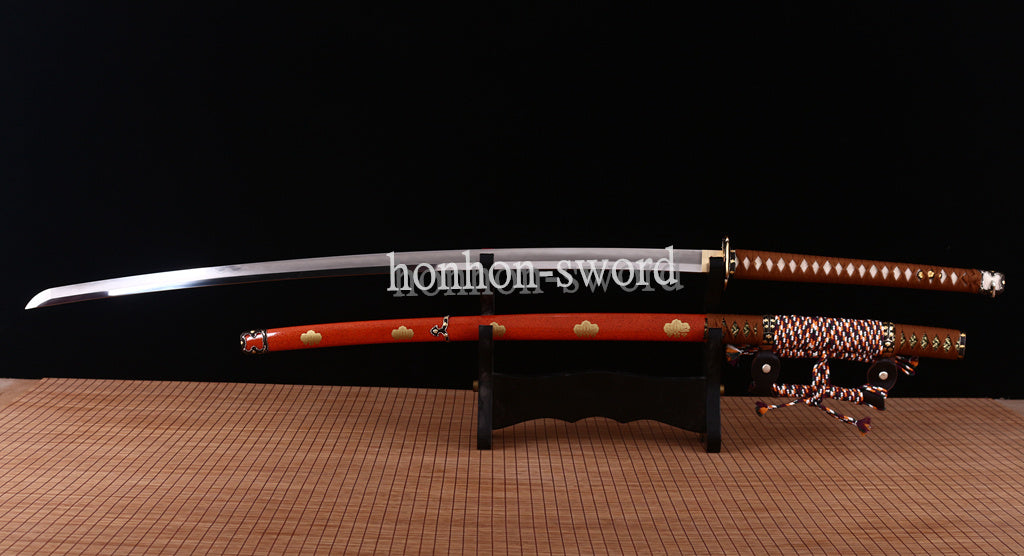 Japanisches Samurai-Schwert Katana aus schwarzem gefaltetem Stahl, Full Tang, handgefertigt, scharfe Klinge, schwarz 