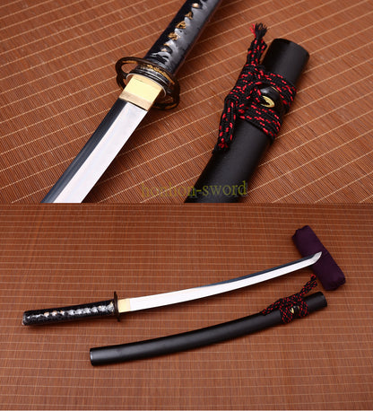 L6 Steel Clay Tempered Wakizashi Hadori Polishing Japanese Samurai Sword Black