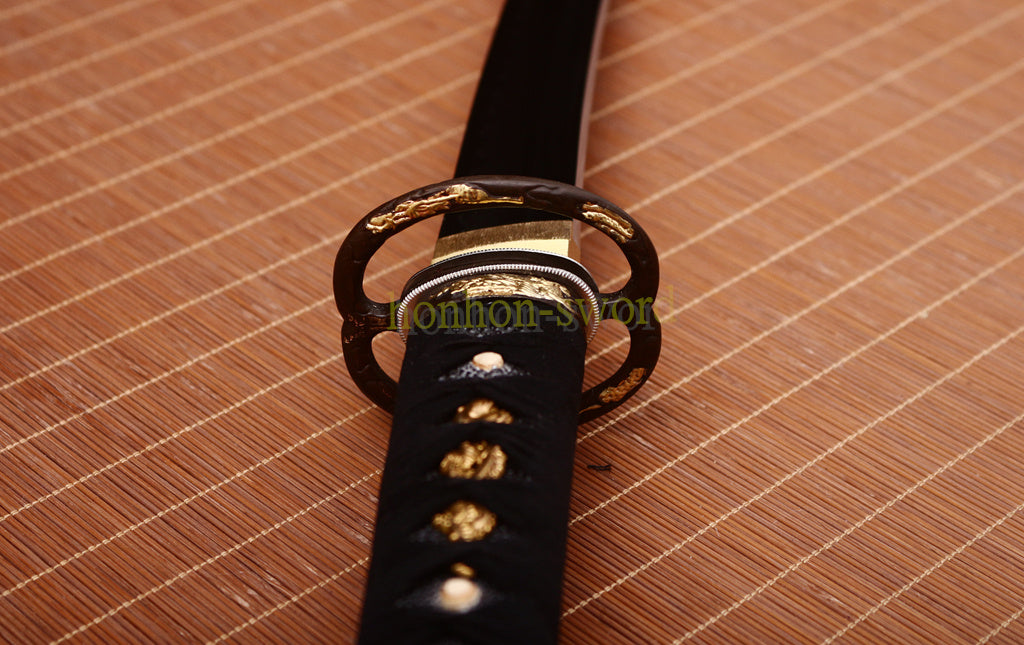 L6 Steel Clay Tempered Wakizashi Hadori Polishing Japanese Samurai Sword Black