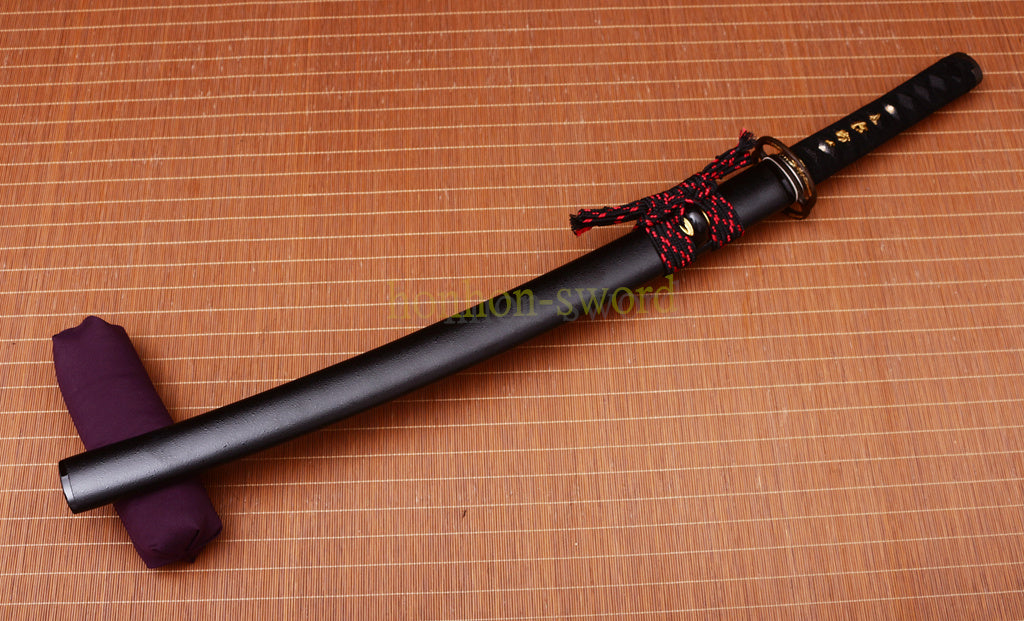 L6 Steel Clay Tempered Wakizashi Hadori Polishing Japanese Samurai Sword Black