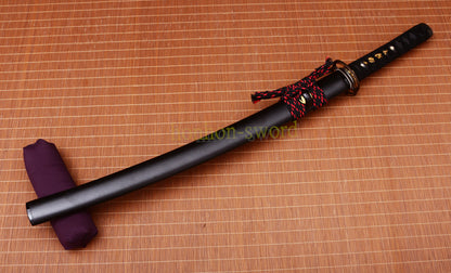 L6 Steel Clay Tempered Wakizashi Hadori Polishing Japanese Samurai Sword Black