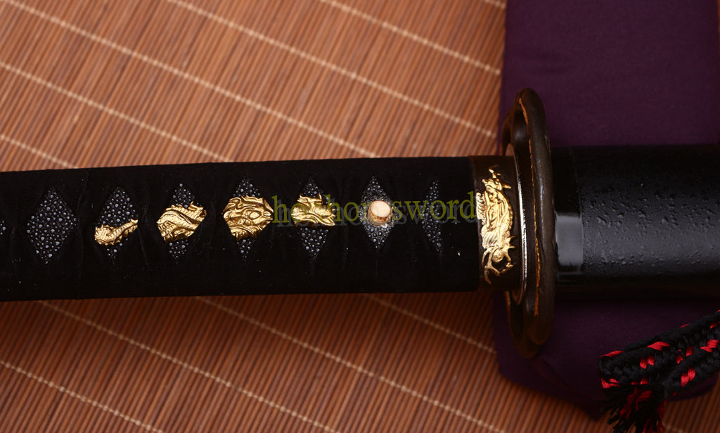 L6 Steel Clay Tempered Wakizashi Hadori Polishing Japanese Samurai Sword Black