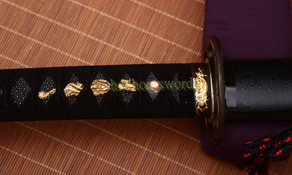 L6 Steel Clay Tempered Wakizashi Hadori Polishing Japanese Samurai Sword Black