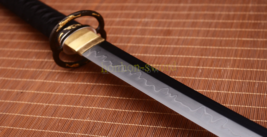 L6 Steel Clay Tempered Wakizashi Hadori Polishing Japanese Samurai Sword Black