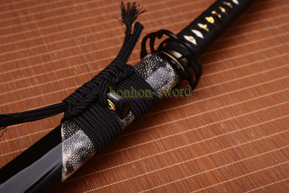L6 Steel Clay Tempered Katana Hadori Polishing Suguha Hamon Japanese Samurai Sword Black
