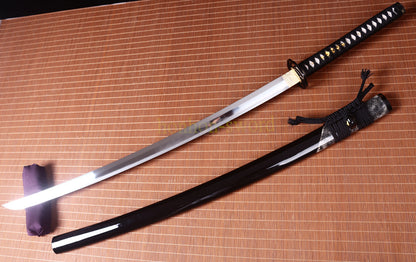 L6 Steel Clay Tempered Katana Hadori Polishing Suguha Hamon Japanese Samurai Sword Black