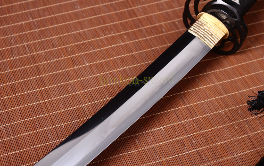 L6 Steel Clay Tempered Katana Hadori Polishing Suguha Hamon Japanese Samurai Sword Black