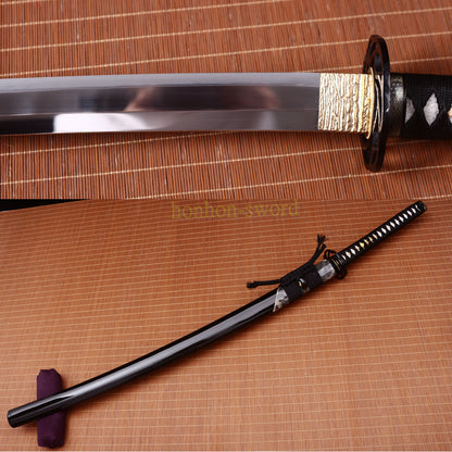 L6 Steel Clay Tempered Katana Hadori Polishing Suguha Hamon Japanese Samurai Sword Black