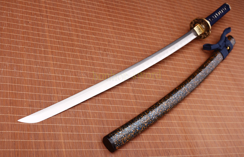 Japanisches Samurai-Schwert Katana aus schwarzem gefaltetem Stahl, Full Tang, handgefertigt, scharfe Klinge, schwarz 