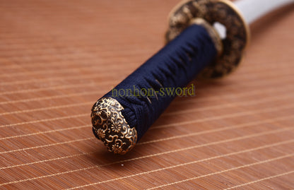 Japanisches Samurai-Schwert Katana aus schwarzem gefaltetem Stahl, Full Tang, handgefertigt, scharfe Klinge, schwarz 